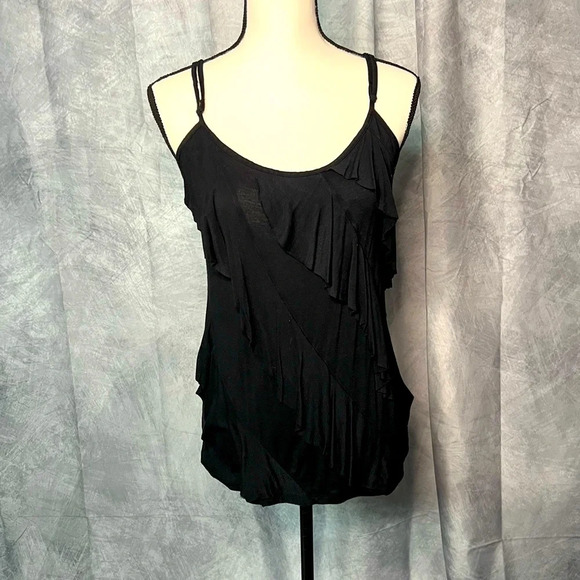 AB Studio Ruffle Layered Black Spaghetti Strap Tank - medium - Picture 1 of 10